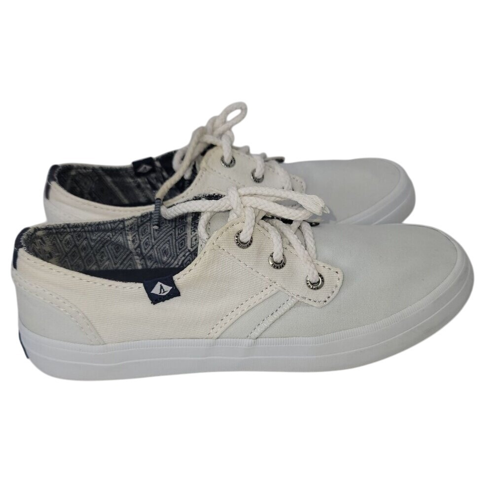 Sperry Top Sider‎ Women White Canvas Sneak Boating Shoes Preppy Beach Fisherman